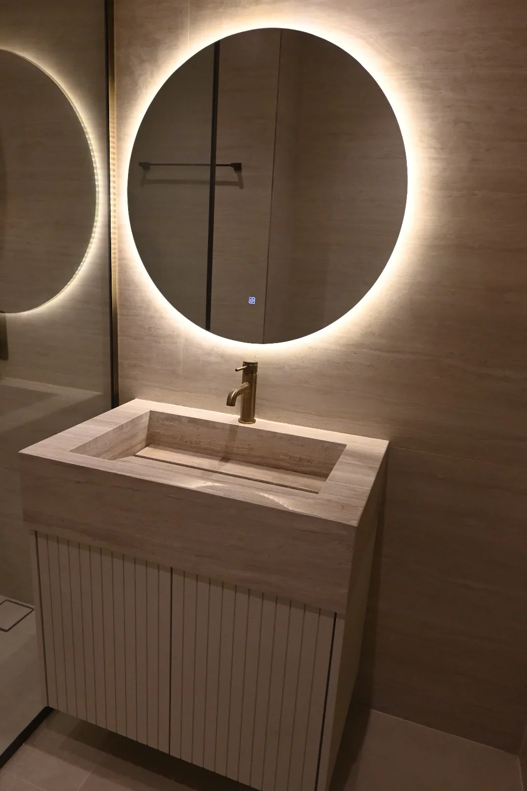 bathroom basin with beautiful lightning mirror