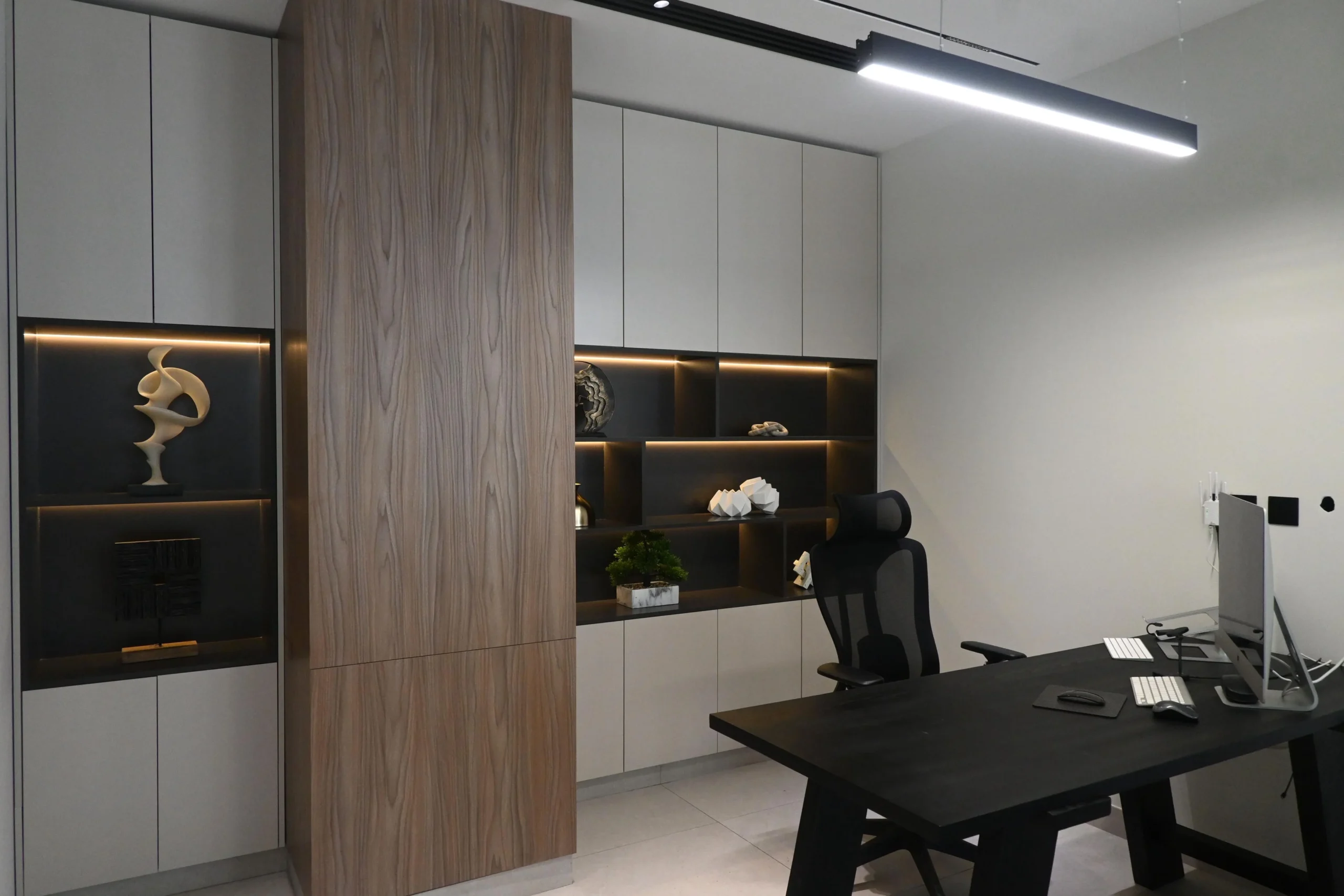 Real estate office interior fitout and decorative shelves