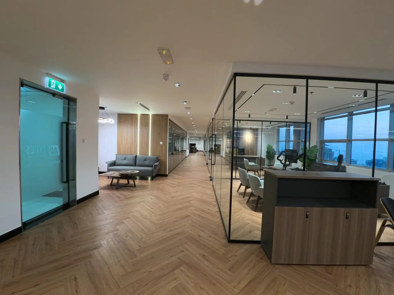 Ad Tyres office cabins with glass partitions executed by Atech Interiors LLC