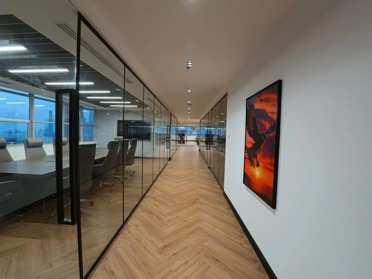 Ad Tyres office cabins with glass partitions executed by Atech Interiors LLC