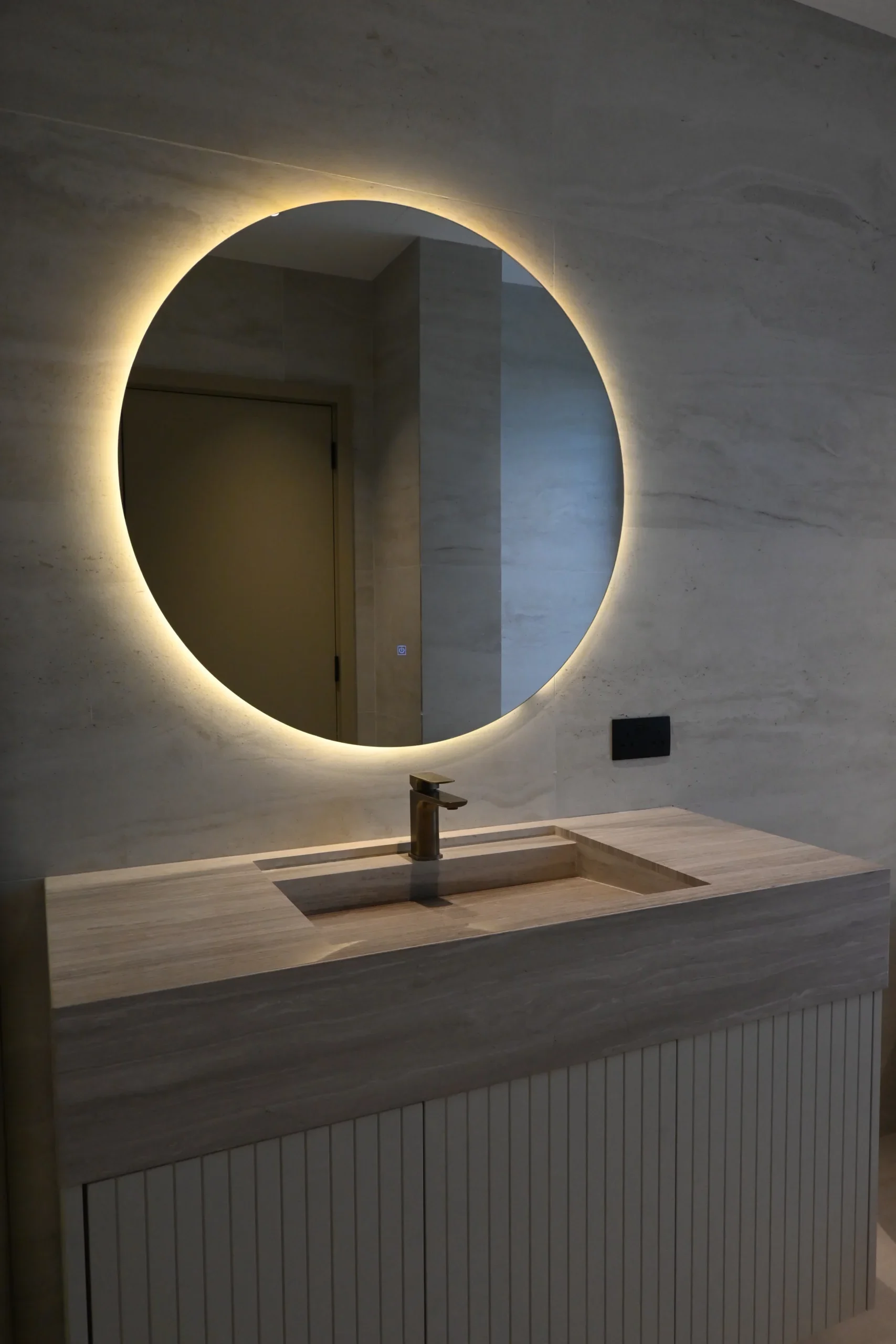 basin with beautiful lightning mirror