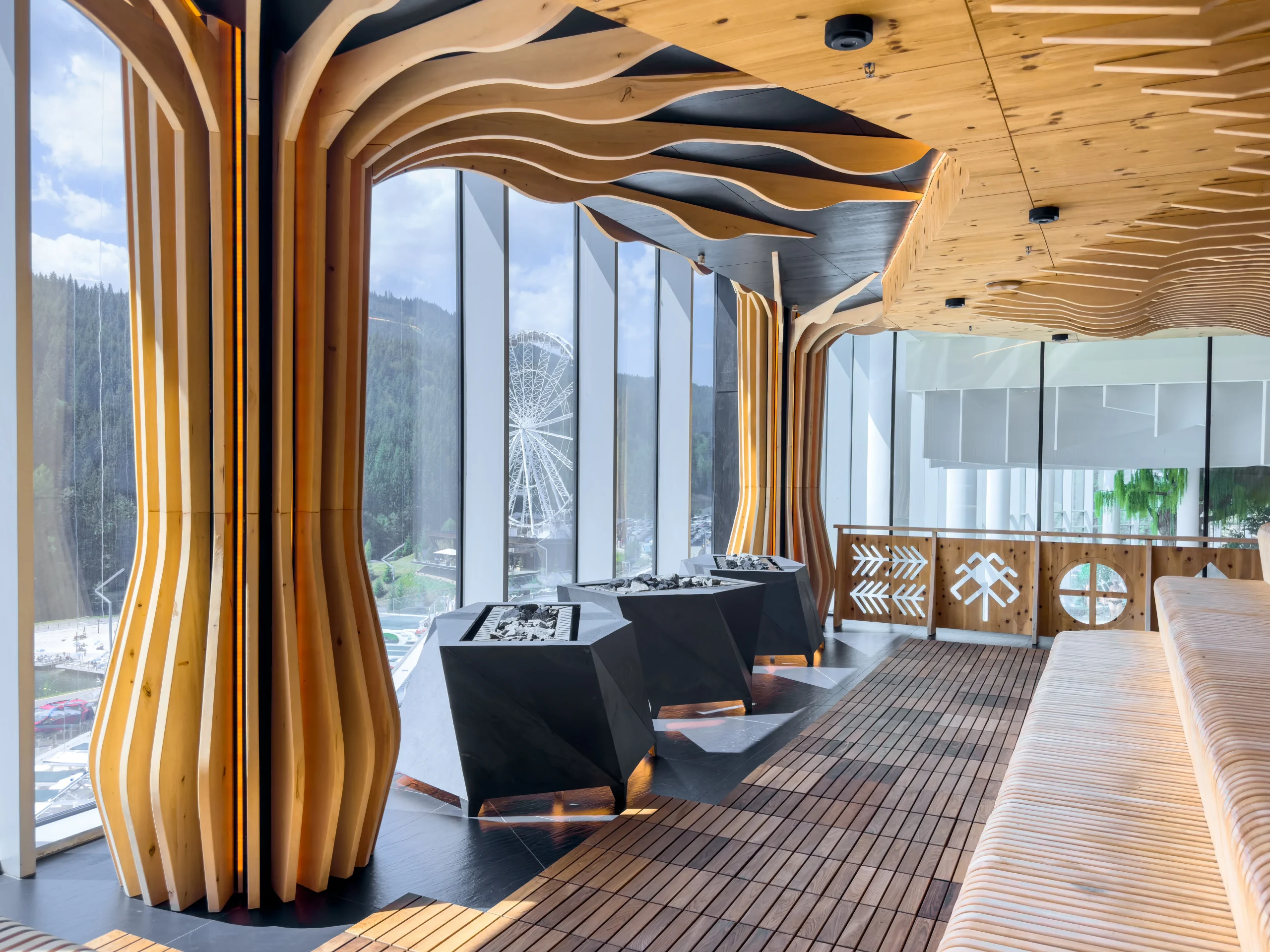 panoramic sauna view organic wooden columns resort style wellness scaled